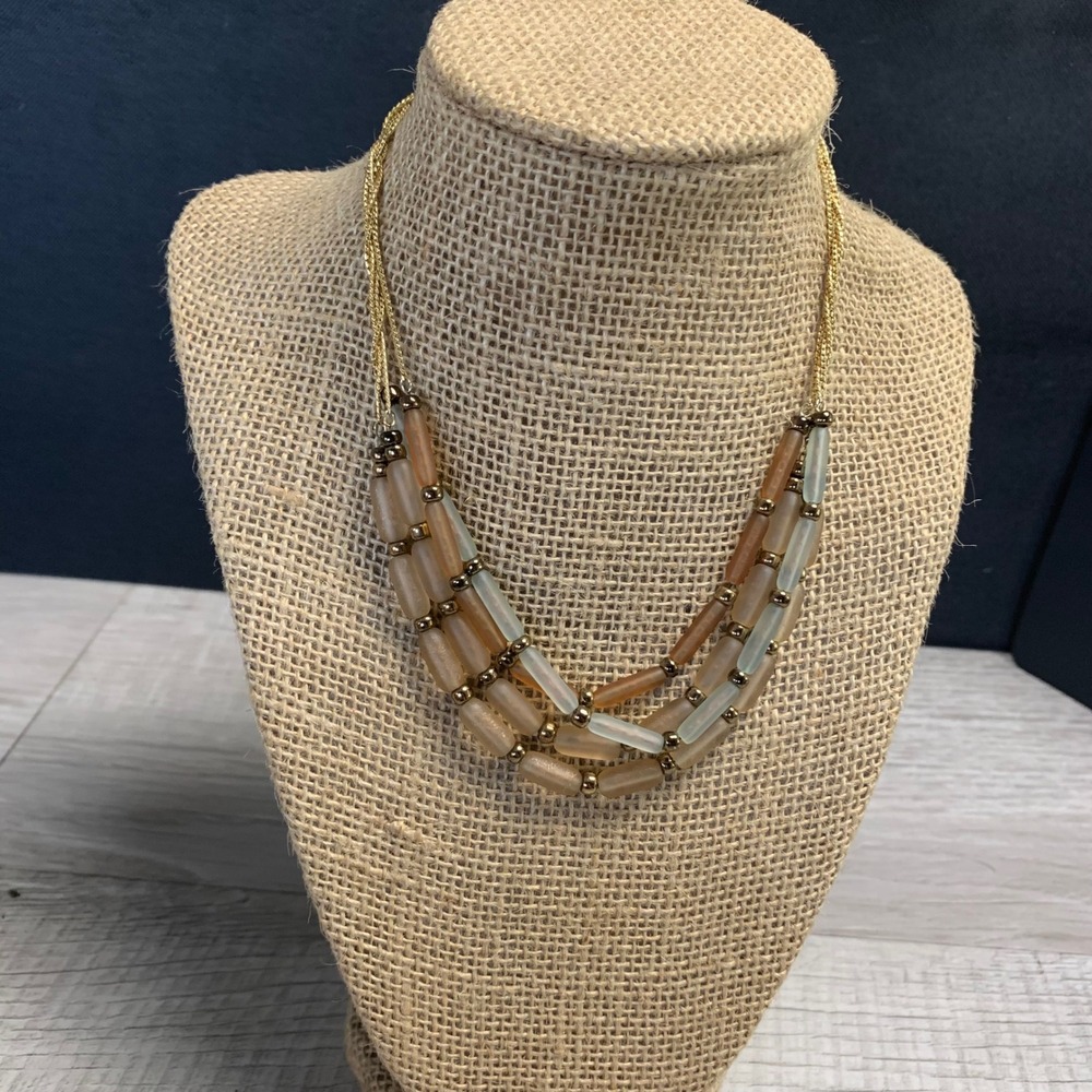Lauren Conrad Multi Strand Frosted Bead Necklace Gold Tone Earth Tones 16in
